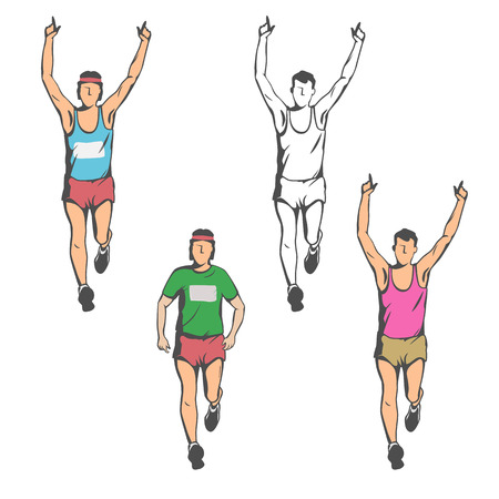 the adult man runs forward. a set of four figures of different colors.のイラスト素材