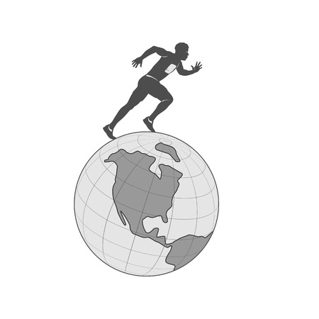 the male sprinter runs quickly over the surface of the globe. isolate on white background.のイラスト素材
