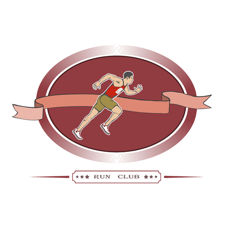 The young athlete ran first to the finish.White backgroundのイラスト素材
