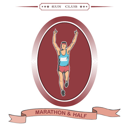 The young athlete ran first to the finish.White backgroundのイラスト素材