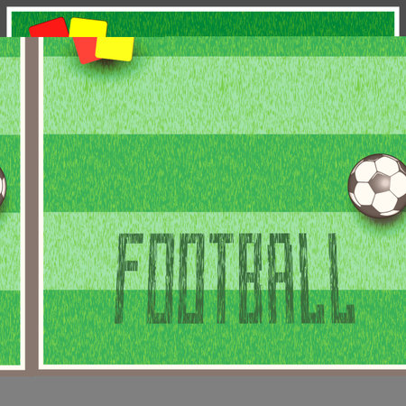 Banner with the name football from the grass for the field. there is a ball and penalty cards.のイラスト素材