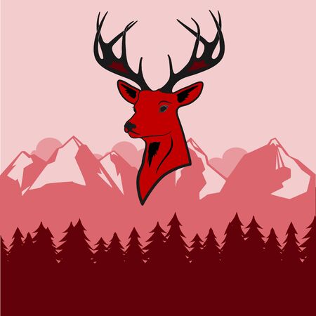 Deer logo vector design template.red head and horns. New year, christmas.のイラスト素材