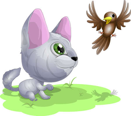 	kitten and birdieの写真素材