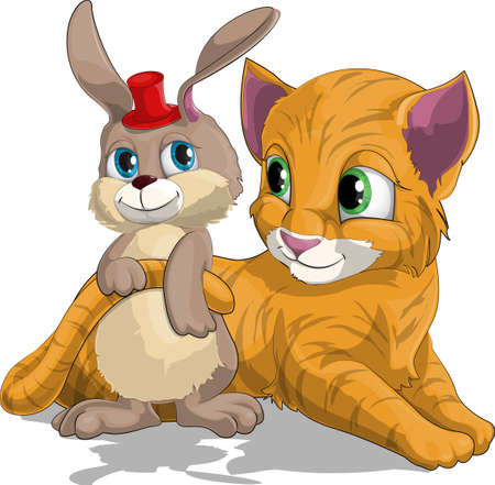 	cat and rabbitのイラスト素材