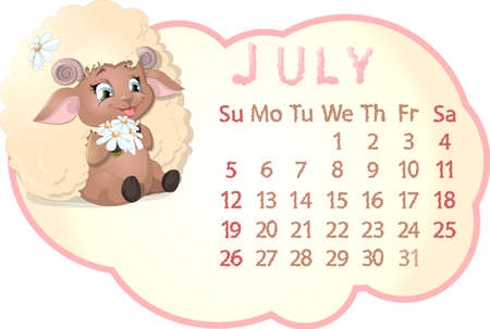 beautiful calendar with sheep on a white backgroundのイラスト素材