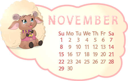 beautiful calendar with sheep on a white backgroundのイラスト素材