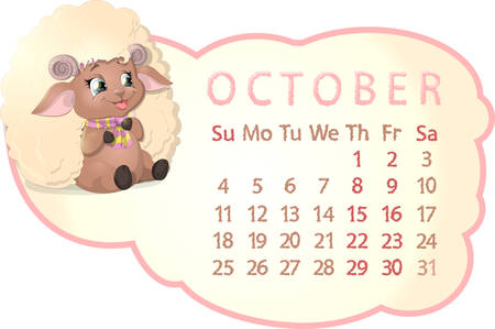 beautiful calendar with sheep on a white backgroundのイラスト素材
