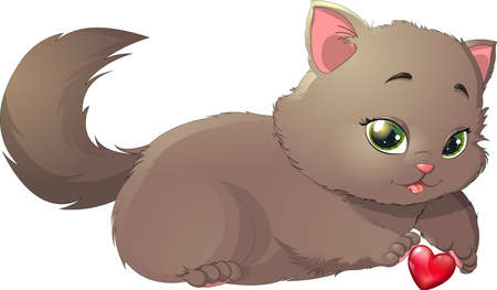 beautiful kitten who holds in his paws heartのイラスト素材