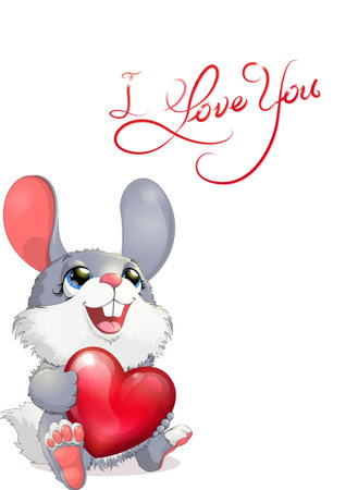nice rabbit with a heart and the words I love youのイラスト素材