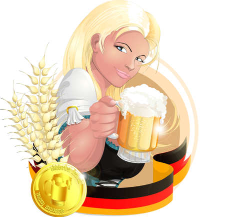 beautiful girl with a beer in his handのイラスト素材