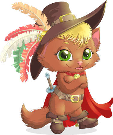 handsome cat in boots painted on a white backgroundのイラスト素材