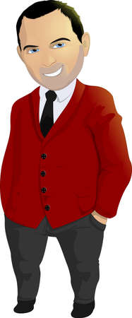 Funny man in a crimson jacket on a white backgroundのイラスト素材
