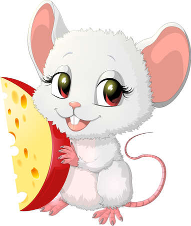 Cute mouse holding cheese on white backgroundのイラスト素材