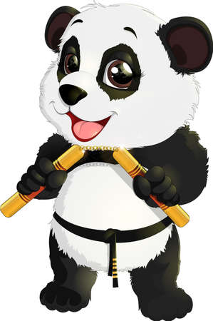 Panda rack with nunchaku on white backgroundのイラスト素材