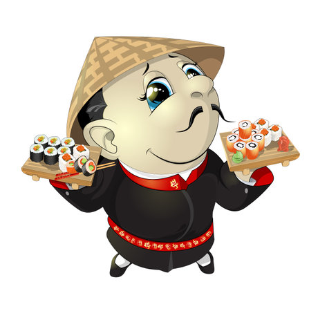 Sushi chef at the restaurantのイラスト素材