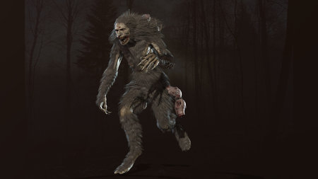 Mythical Wendigo monster on chromakey background 3d render