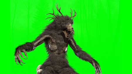 Mythical Wendigo monster on chromakey background 3d renderの写真素材
