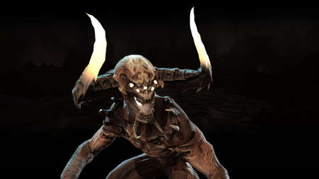 Mythical Demon monster on chromakey background 3d renderの写真素材