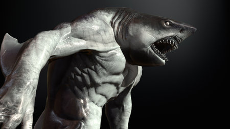 A shark humanoid he has a mouth. 3d renderingの写真素材