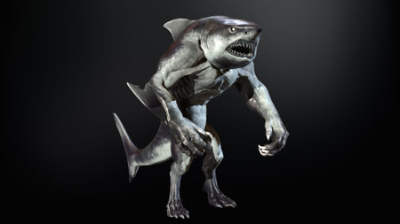 A shark humanoid he has a mouth. 3d renderingの写真素材