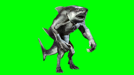 A shark humanoid he has a mouth. 3d renderingの写真素材