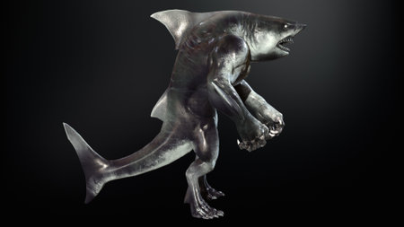 A shark humanoid he has a mouth. 3d renderingの写真素材
