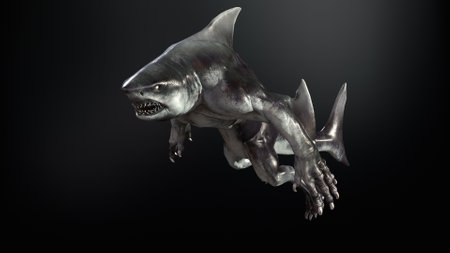 A shark humanoid he has a mouth. 3d renderingの写真素材