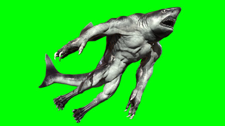 A shark humanoid he has a mouth. 3d renderingの写真素材