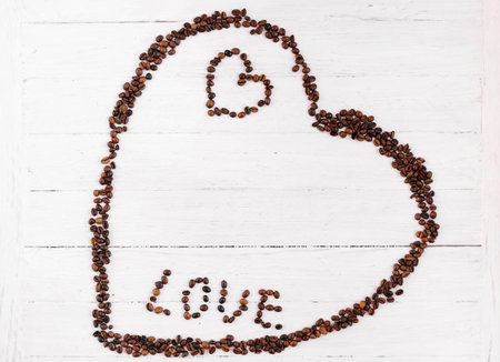 Heart shape and Love by coffee beansの写真素材