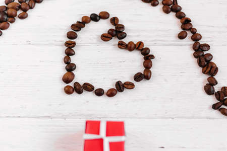 heart made of coffee beans, inside gift for valentine's dayの写真素材