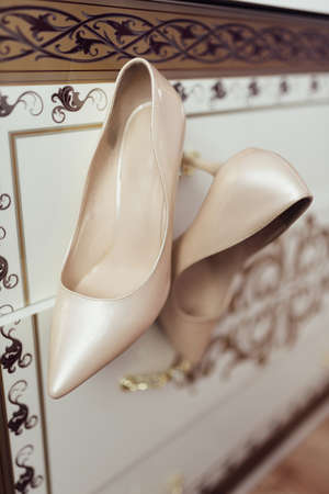 Brides high heel shoes. Elegant bride shoesの写真素材