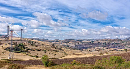 Wind energy Generators Mountains Mast Sardiniaの写真素材
