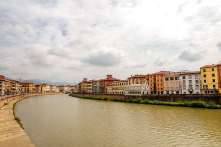 Arno river city shore Tuscanyの写真素材