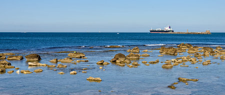 Rocks Ligurian Sea coast Livornoの写真素材