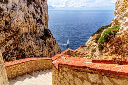 Mediterranean stair sailboat Sardiniaの写真素材