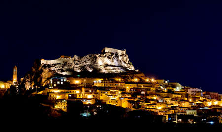 Town Castelsardo Mediterranean coast. Night. Sardiniaの写真素材