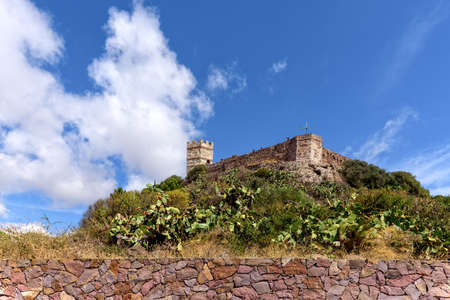 Castle ruin Castello Malaspin Bosa Cactus Sardiniaの写真素材