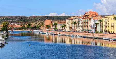 Temo Bosa city bridge Sardiniaの写真素材