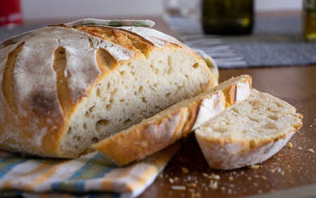 Homemade bread on the tableの写真素材