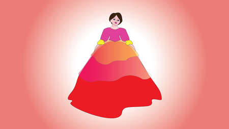 Beautiful woman in ball gorgeous dress in vintage style isolated gradient background.のイラスト素材