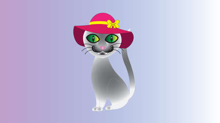 A semi-abstract gray cat in a hat isolated by a gradient background.のイラスト素材