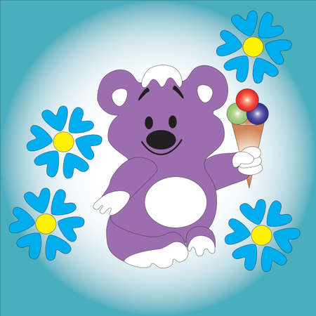 Lovely funny bear cub keeps ice cream in his paw.のイラスト素材