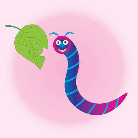The satisfied happy caterpillar breakfast had a green leaf.のイラスト素材