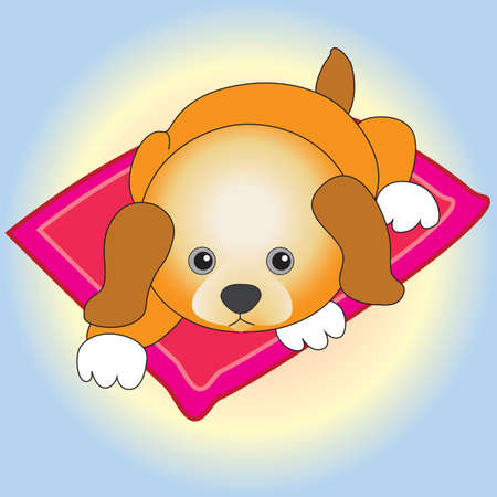 A little cute home puppy resting on the rug.のイラスト素材