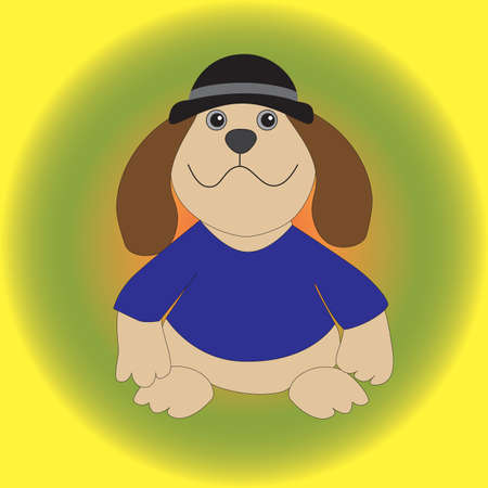 A dog in a hat in a blue blouse with big ears isolated gradient background.のイラスト素材