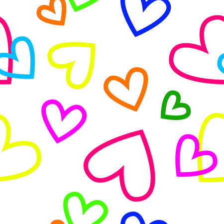 Simple seamless texture of hearts of different shapes and colors. Vector seamless  illustration.のイラスト素材