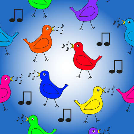 Seamless texture on a musical theme with colorful singing birds.のイラスト素材