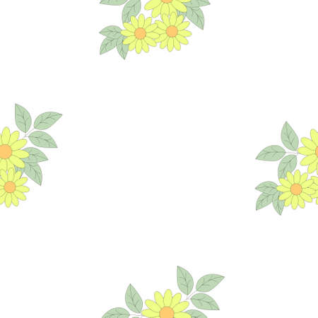 Seamless texture of yellow flowers and green leaves. Vector seamless pattern on wallpaper.のイラスト素材