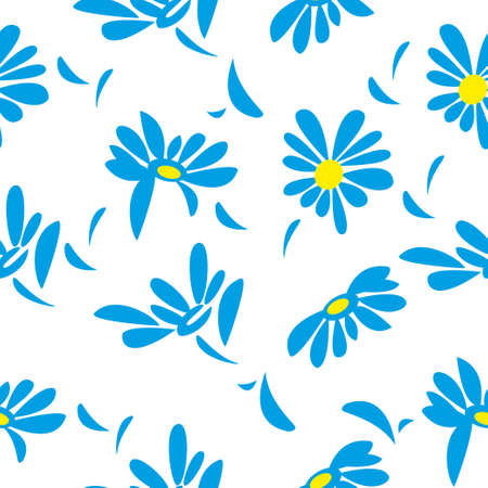 Blue simple flowers isolated by white background. Vector seamless illustration.のイラスト素材