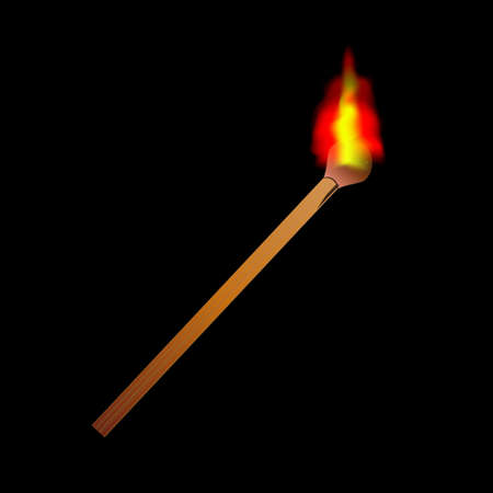 Burning flame head matchstick isolated against a black background.のイラスト素材